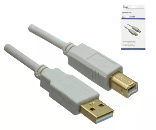 HQ USB 2.0 Cable A male to B male, 28 AWG / 2C, 26 AWG / 2C, white, 5,00m, DINIC Box